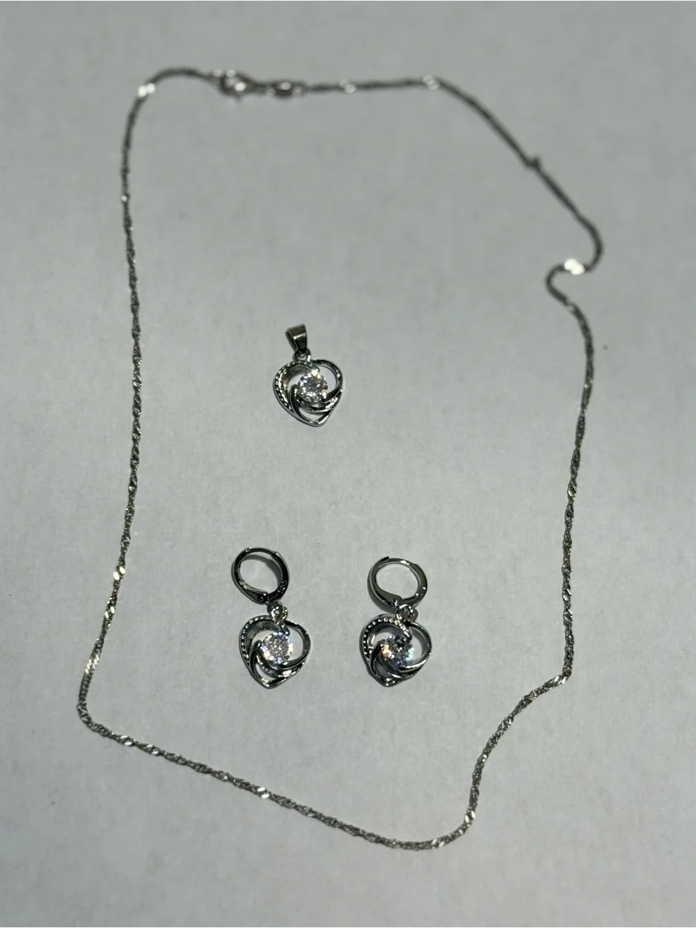 925 Sterling Silver Heart Necklace Earrings Set Swirl Pendant NWT